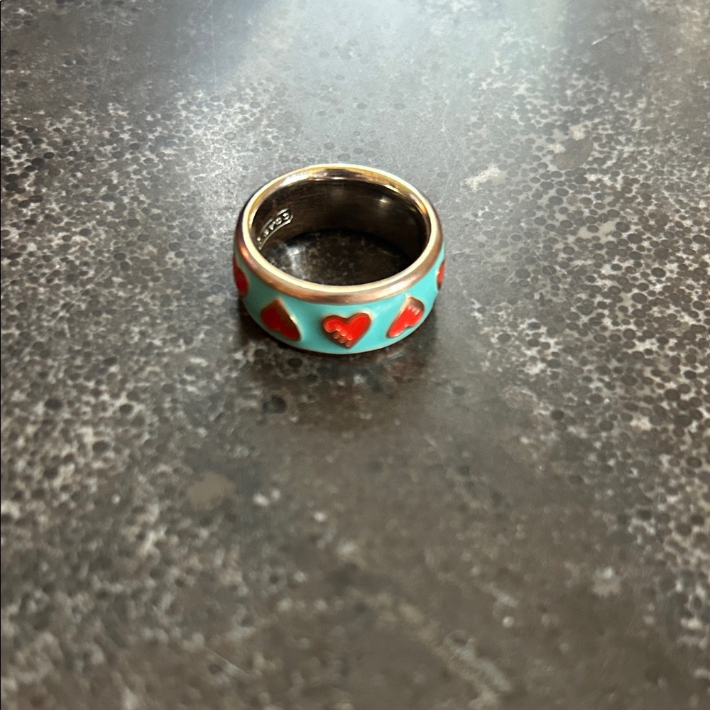 Coach Heart Patterned Ring with Red and Blue Accents